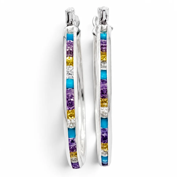 Arracada Zirconia Multicolor Plata Ley 925