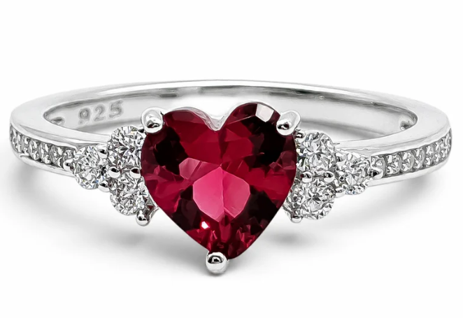 Anillo Corazon Rojo Plata Ley 925