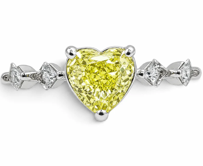Anillo Corazon Zirconia Verde Limon Plata Ley 925