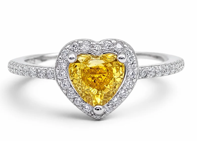 Anillo Zirconia Corazon Amarilla Plata Ley 925