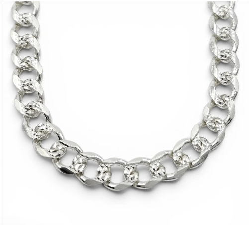 Cadena Cubana Diamantada 7mm Plata Ley 925