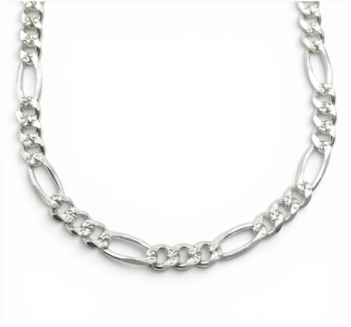 Cadena Figaro Diamantada 4mm Plata Ley 925