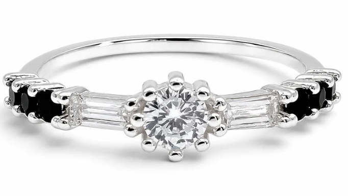 Anillo Zirconia Negro Plata Ley 925