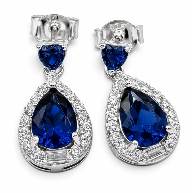 Arete Gota Azul Zirconia Plata Ley 925