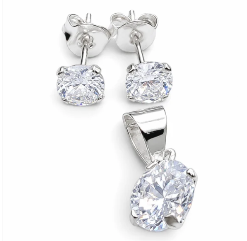 Set Circulo Zirconia Plata Ley 925