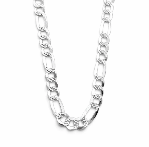 Cadena Figaro Diamantada 6mm Plata Ley 925