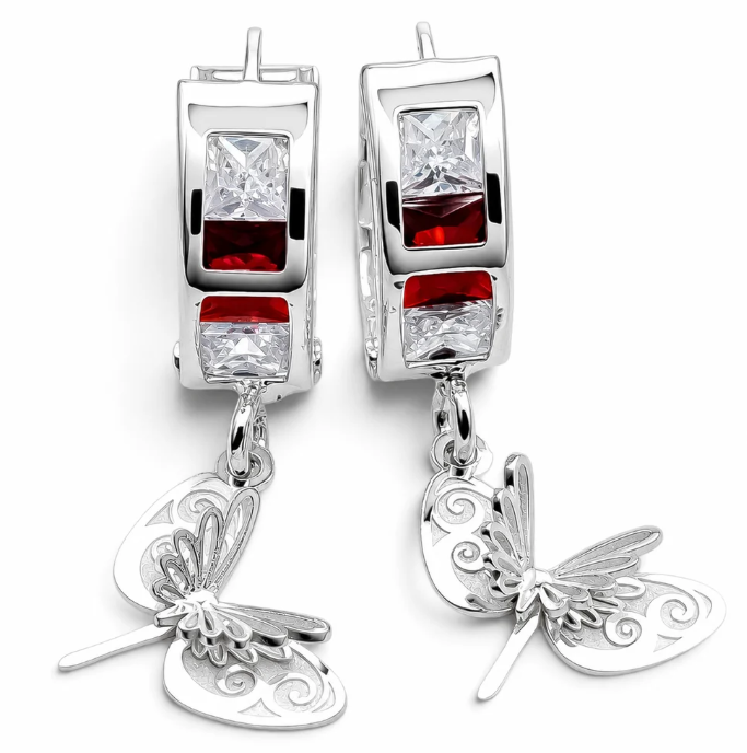 Hugguies Roja Libelula Plata Ley 925