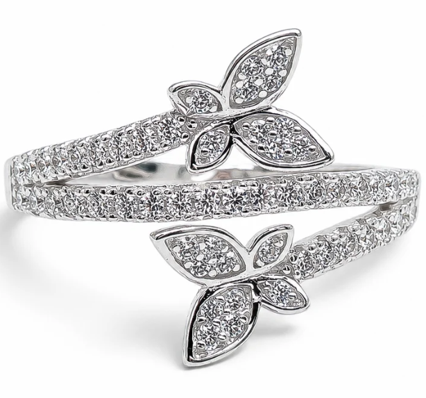 Anillo Mariposas Zirconia Plata Ley 925