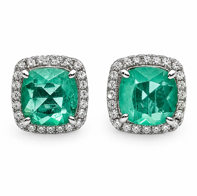 Arete Zirconia Verde Plata Ley 925