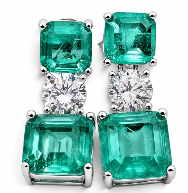 Arete Cuadro Verde Plata Ley 925