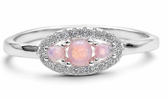 Anillo 3 Opalos Rosa Plata Ley 925