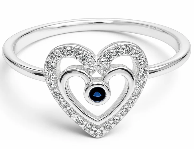 Anillo Corazon Azul Plata Ley 925
