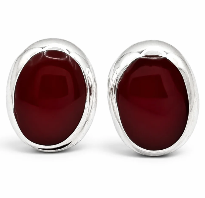 Arete Ovalo Rojo Plata Ley 925