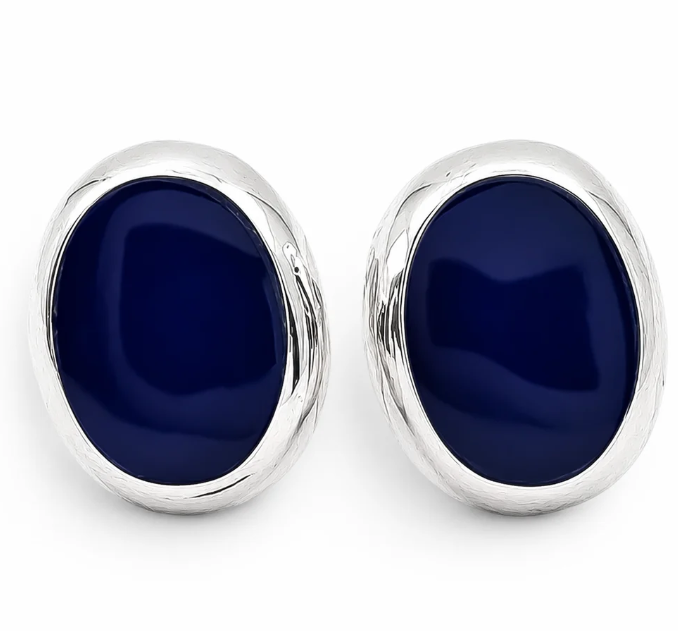 Arete Ovalo Azul Plata Ley 925
