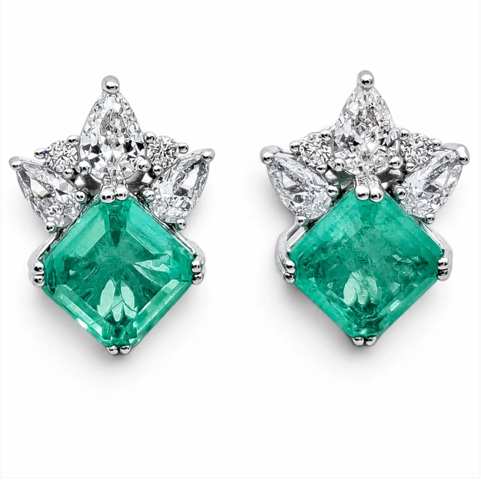 Arete Cuadro Verde Zirconia Plata Ley 925