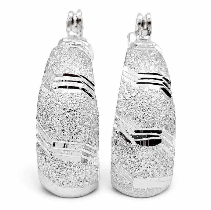Arracada Lineas Diamantada Plata Ley 925