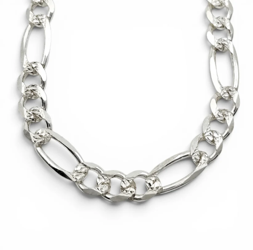 Cadena Figaro Diamantada 7mm Plata Ley 925