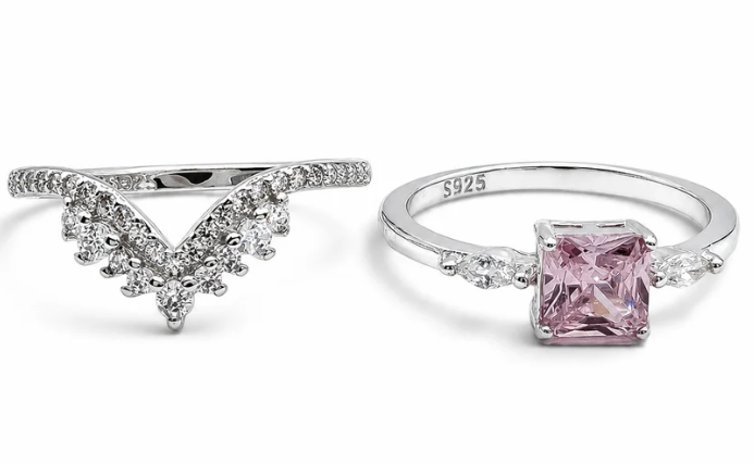 Anillo Cuadro Rosa Plata Ley 925