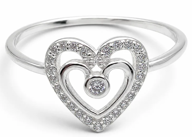 Anillo Corazon Blanco Plata Ley 925