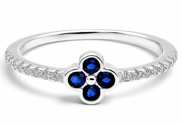 Anillo Flor Zirconia Azul Plata Ley 925