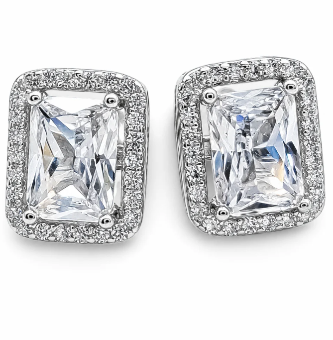 Arete Cuadro Zirconia Plata Ley 925