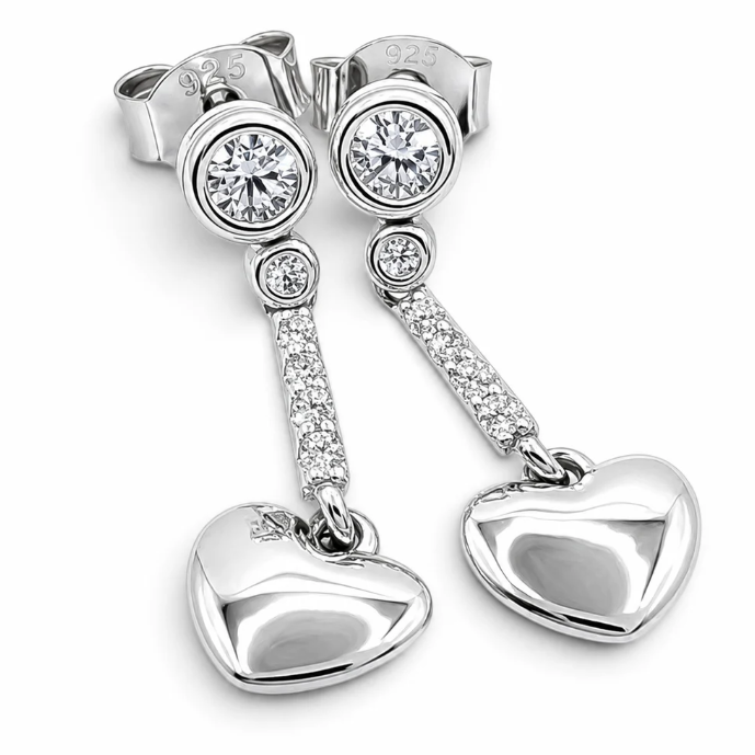 Arete Colgante Corazon Plata Ley 925