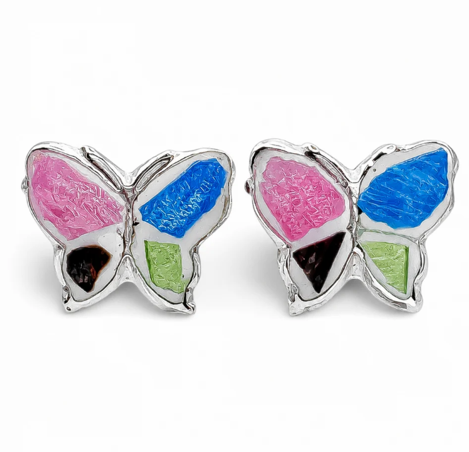 Arete Mariposa Multicolor Plata Ley 925