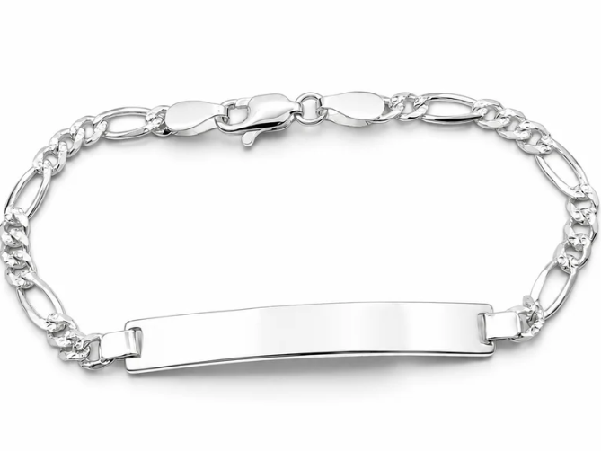 Esclava Figaro Diamantada 4mm Plata Ley 925