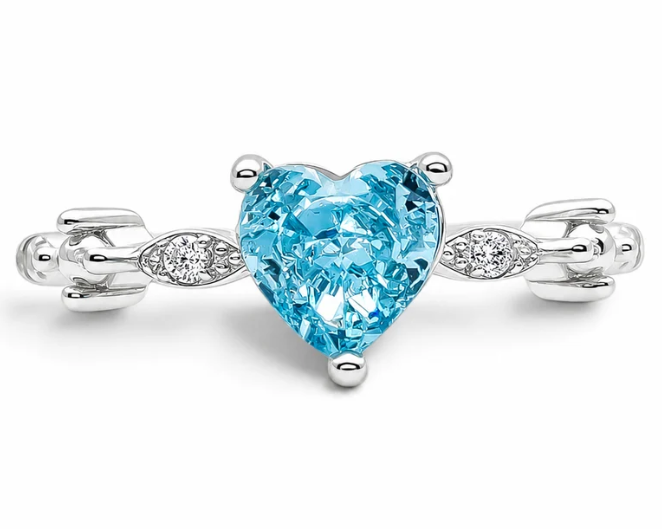 Anillo Corazon Zirconia Azul Plata Ley 925