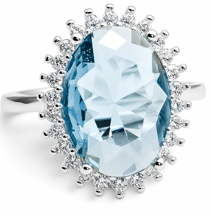 Anillo Zirconia Grande Aqua Plata Ley 925