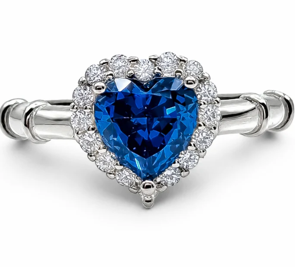 Anillo Azul Corazon Plata Ley 925