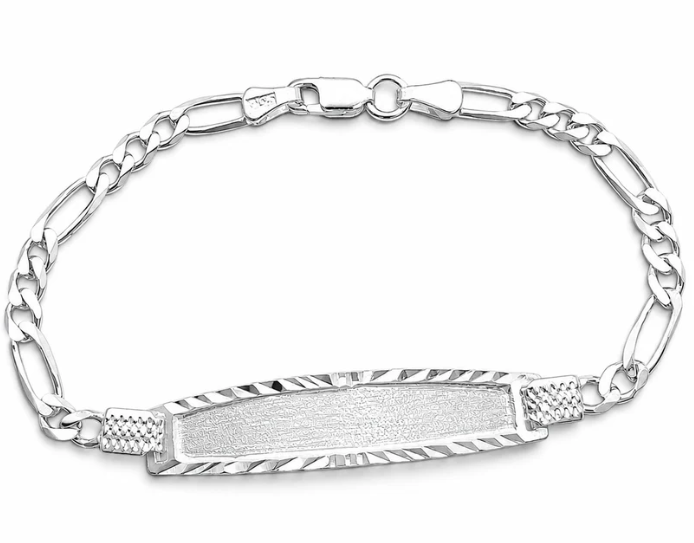 Esclava Figaro Diamantada 4mm Plata Ley 925