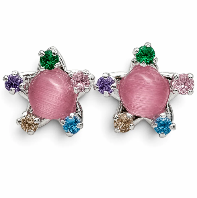 Broquel Estrella Rosa Multicolor Plata Ley 925