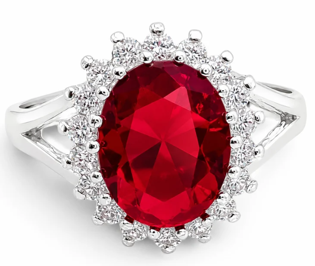 Anillo Zirconia Roja Plata Ley 925