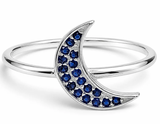 Anillo Luna Zirconia Azul Plata Ley 925