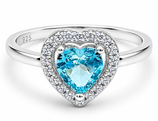 Anillo Corazon Liso Azul Plata Ley 925