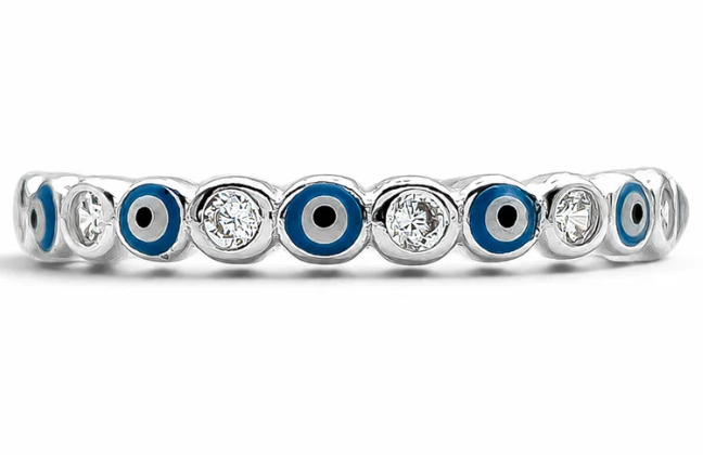 Anillo Ojitos Azules Plata Ley 925