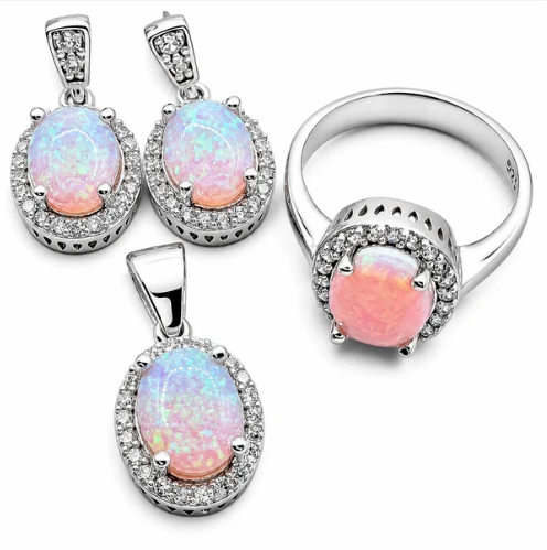 Set Opalo Rosa Plata Ley 925
