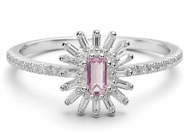 Anillo Flor Rosa Zirconia Plata Ley 925