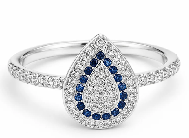 Anillo Gota Zirconia Azul.