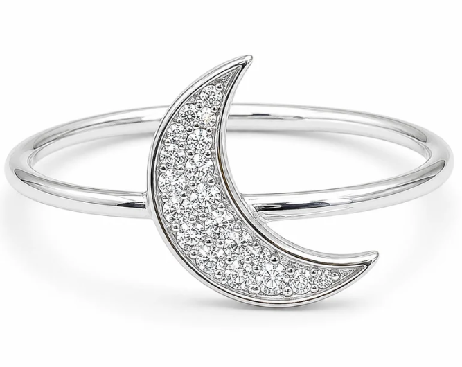 Anillo Luna Zirconia Blanco Plata Ley 925