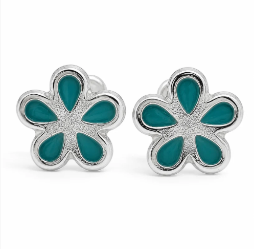 Broquel Flor Azul Plata Ley 925