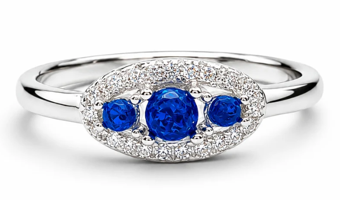 Anillo 3 Opalos Azul Plata Ley 925