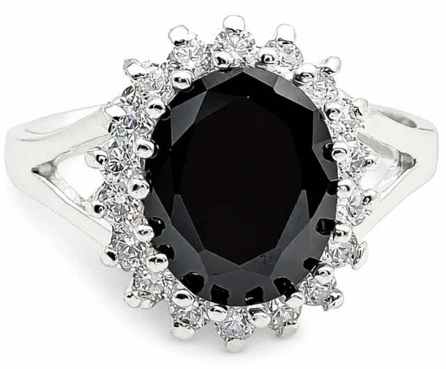 Anillo Zirconia Negra Plata Ley 925