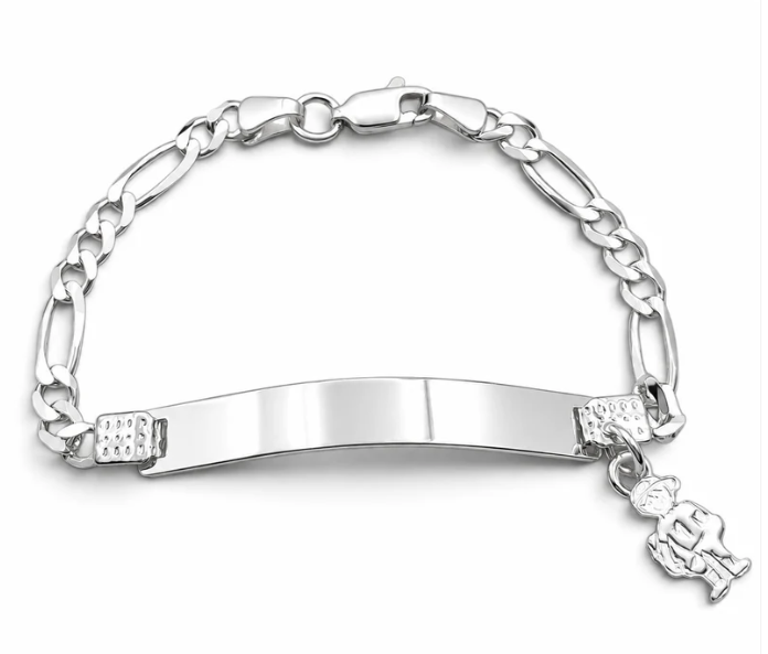 Esclava Figaro Lisa con Niño 4mm Plata Ley 925