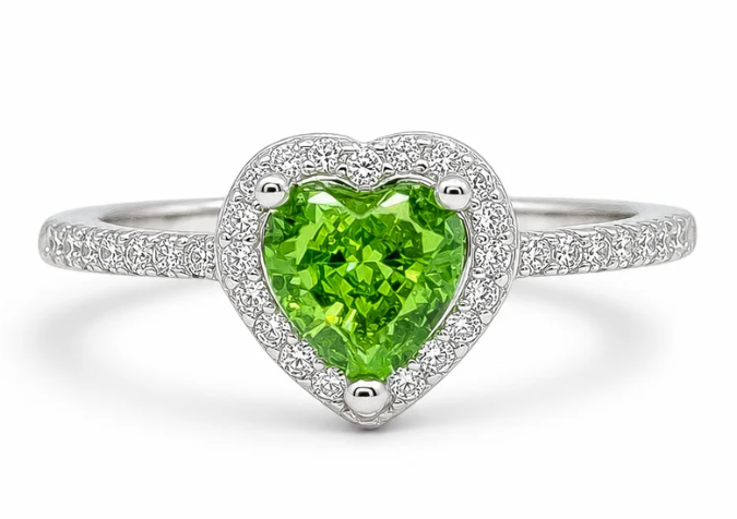 Anillo Zirconia Corazon Verde Plata Ley 925