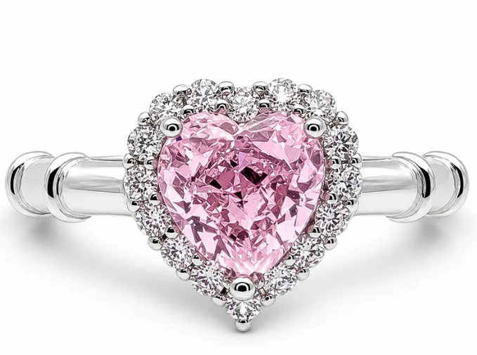 Anillo Rosa Corazon Plata Ley 925