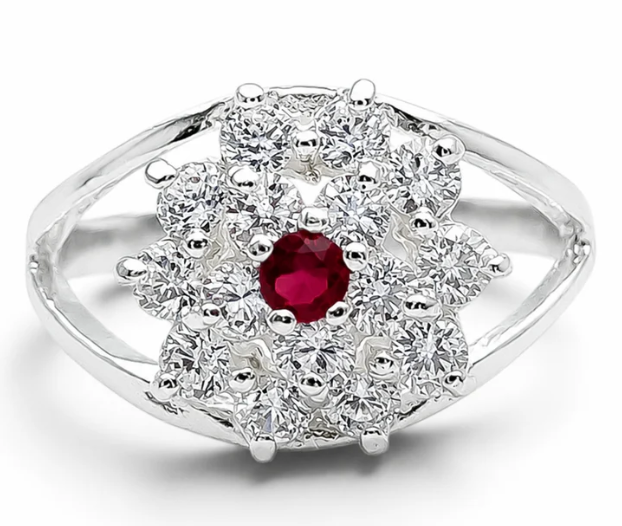 Anillo Flor Zirconia Plata Ley 925