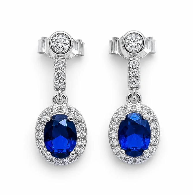 Arete Azul Zirconia Plata Ley 925